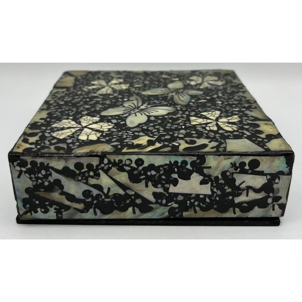 VNTG Lacquer Inlaid Mother of Pearl set of 4 Abalone Coaster Set & box - Korean